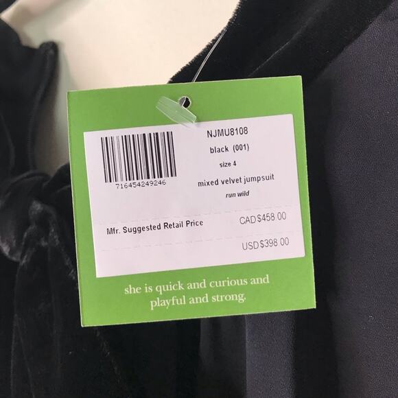 Kate Spade Sleeveless Jumpsuit Mixed Black Velvet Women Size 4 Crop Pant NEW NWT - Picture 5 of 8